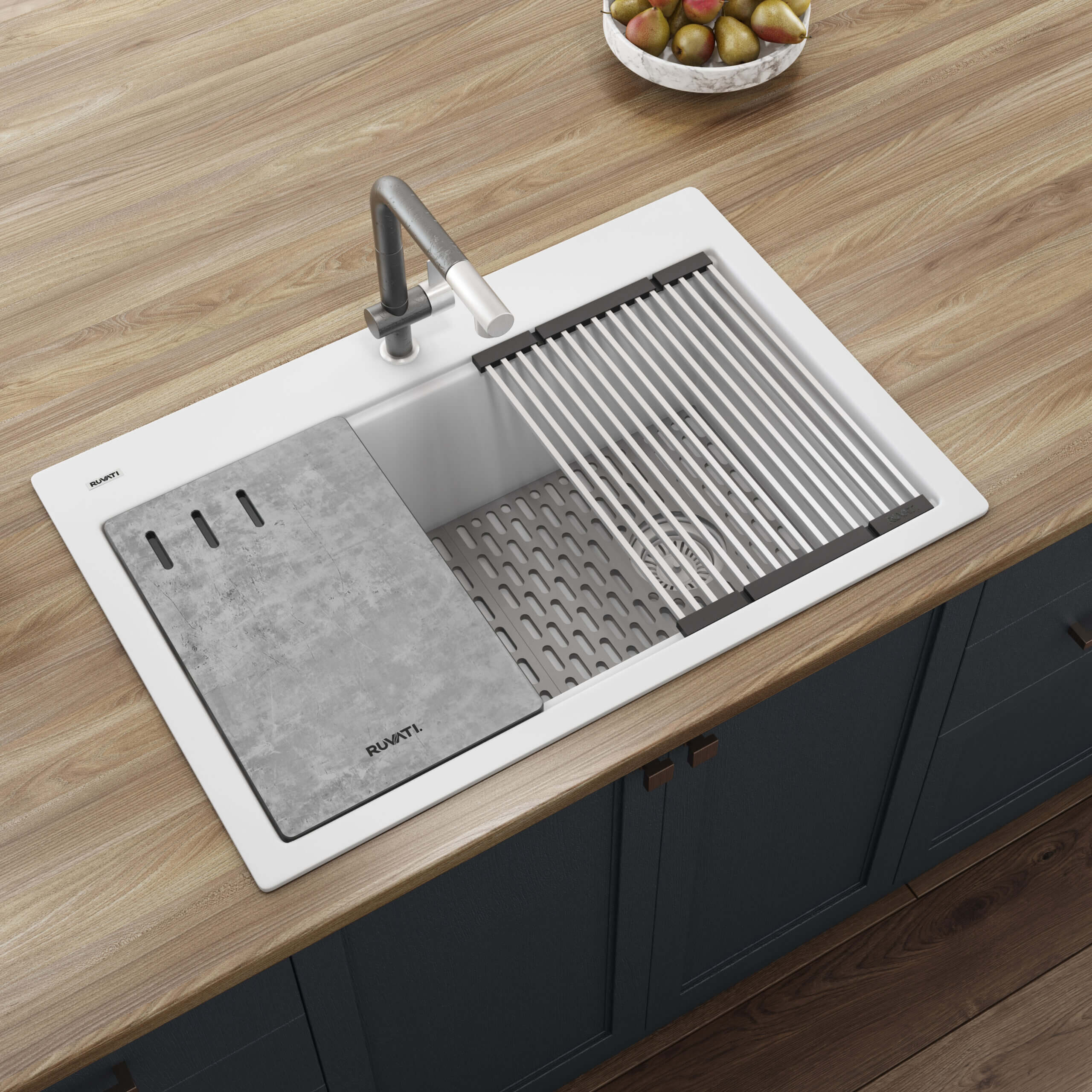 Ruvati 33" Granite Composite Workstation Drop-in Topmount Kitchen Sink Matte White - RVG1302WH