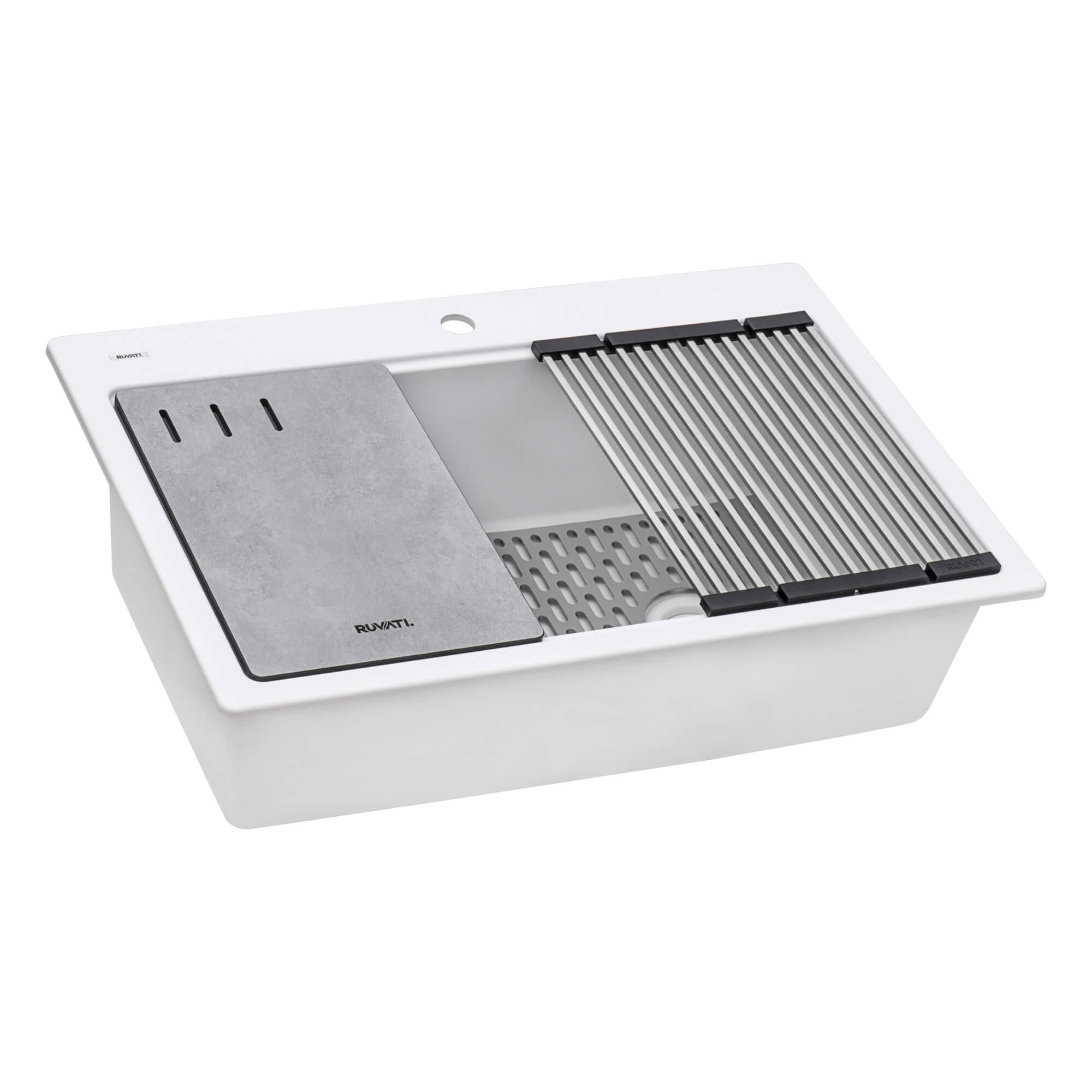 Ruvati 33" Granite Composite Workstation Drop-in Topmount Kitchen Sink Matte White - RVG1302WH