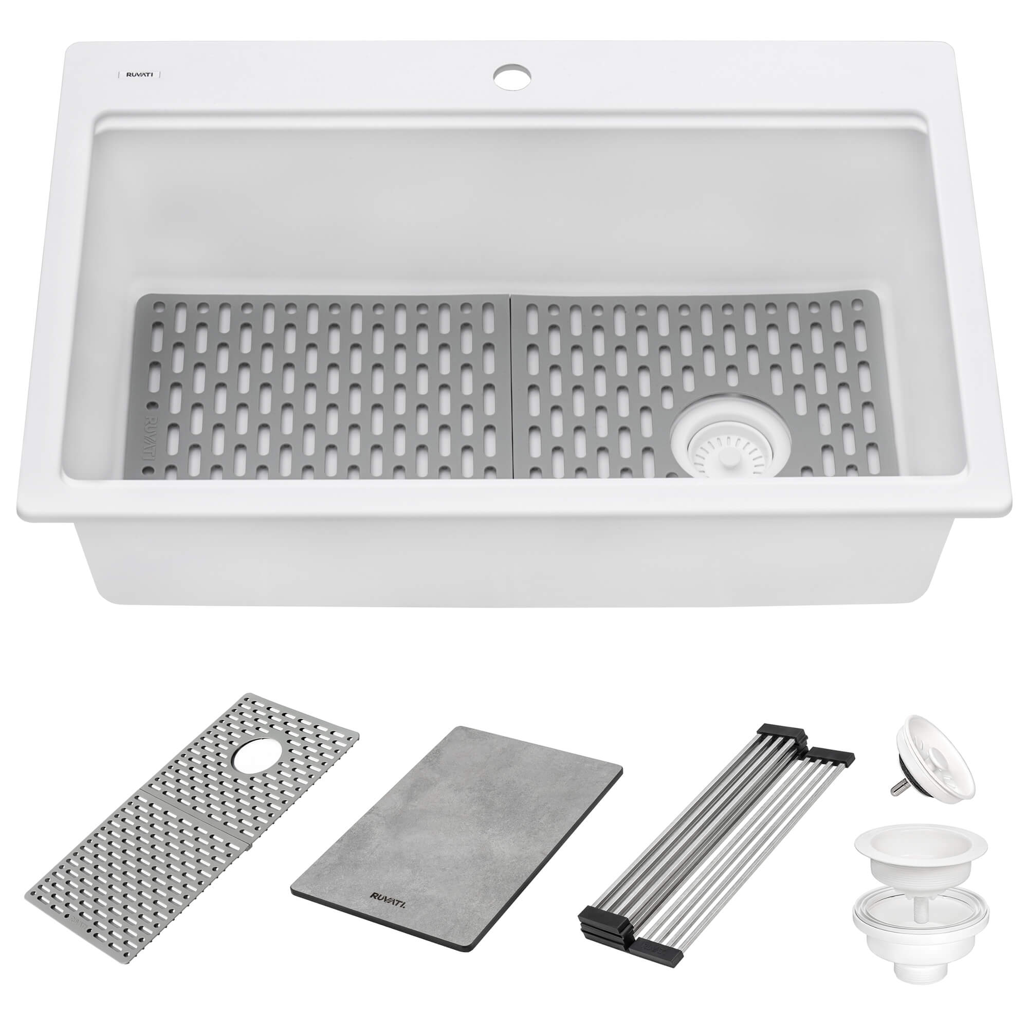 Ruvati 33" Granite Composite Workstation Drop-in Topmount Kitchen Sink Matte White - RVG1302WH