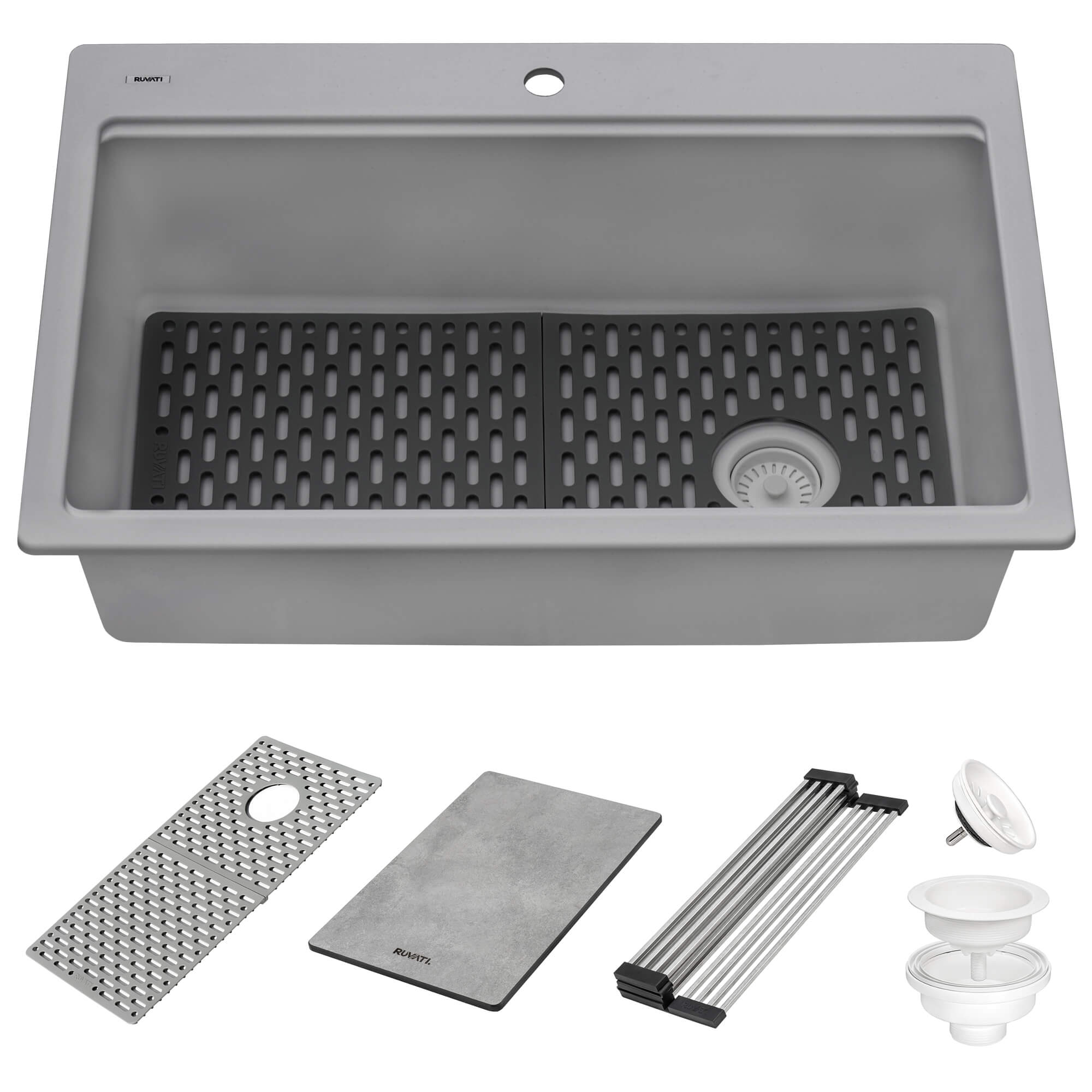 Ruvati 33" Granite Composite Workstation Drop-in Topmount Kitchen Sink Urban Gray - RVG1302UG