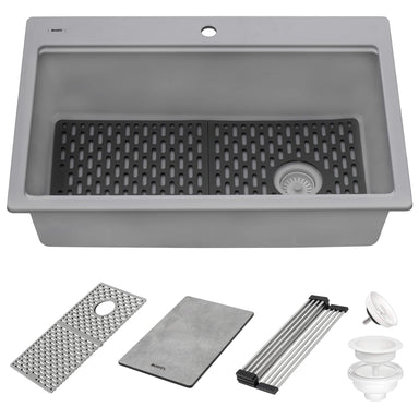 Ruvati 33" Granite Composite Workstation Drop-in Topmount Kitchen Sink Urban Gray - RVG1302UG