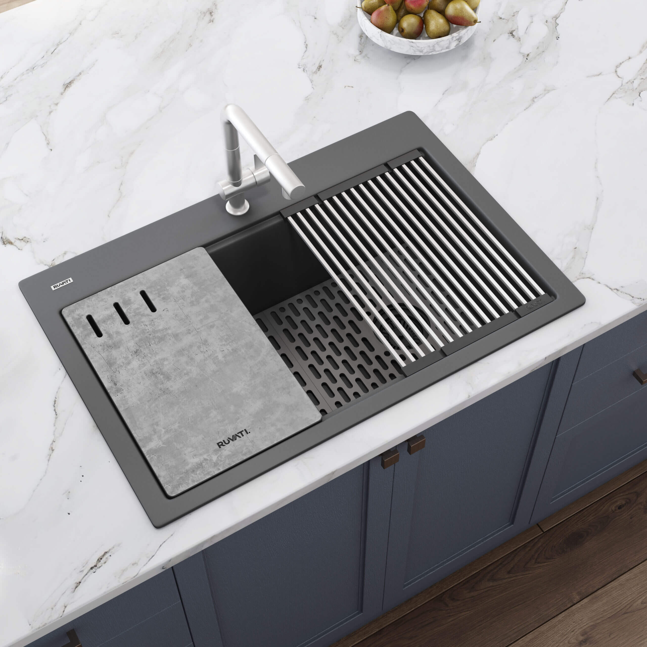 Ruvati 33" Granite Composite Workstation Drop-in Topmount Kitchen Sink Urban Gray - RVG1302UG