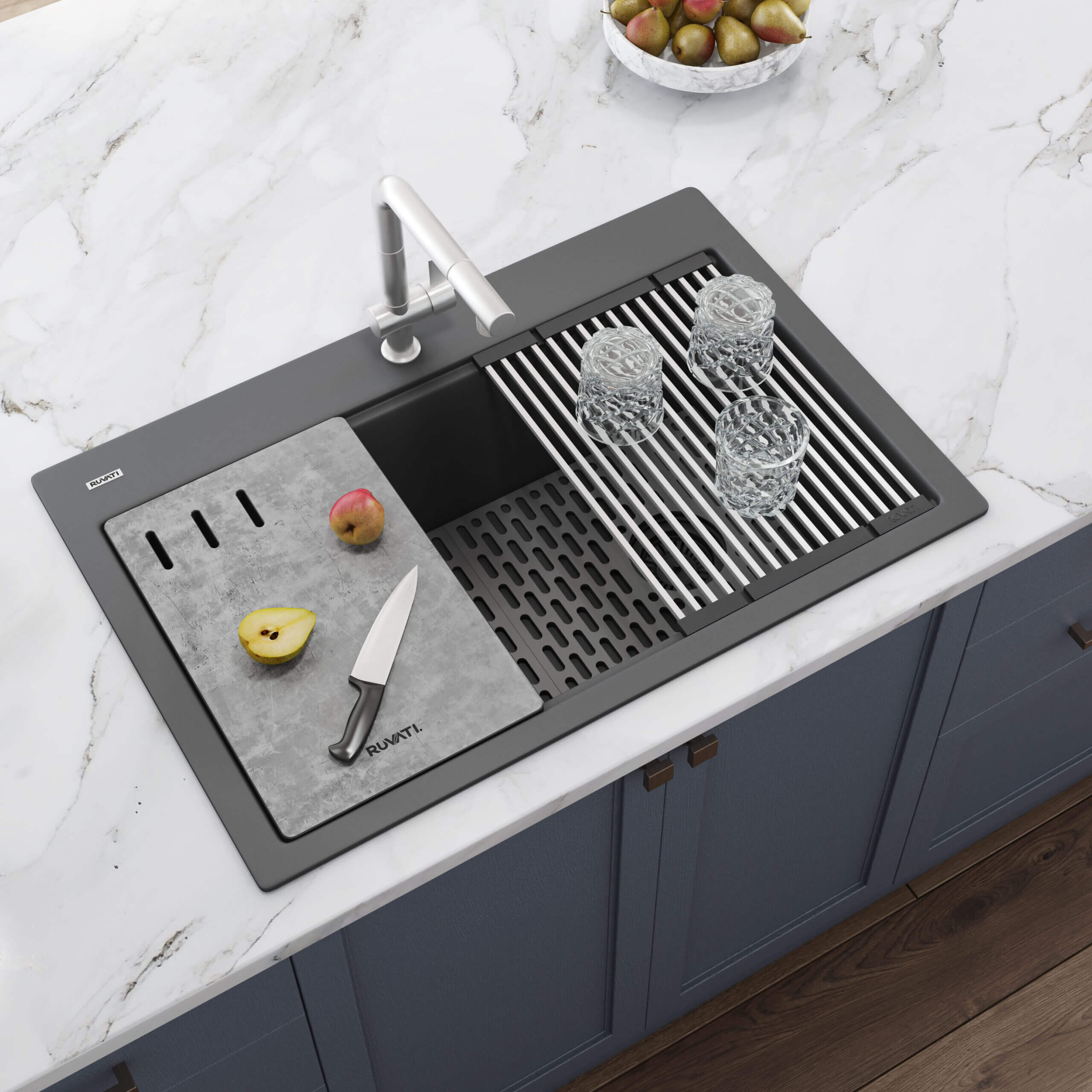 Ruvati 33" Granite Composite Workstation Drop-in Topmount Kitchen Sink Urban Gray - RVG1302UG