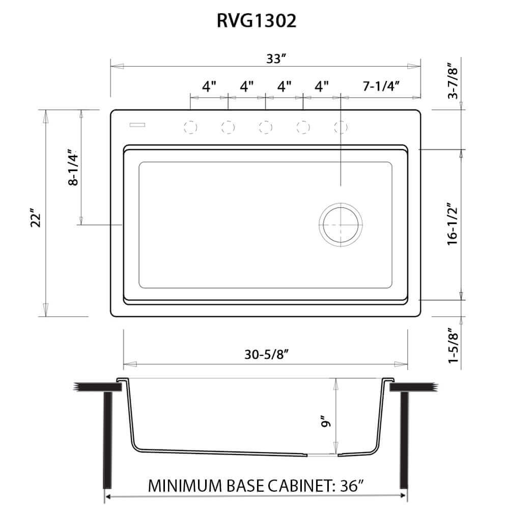 Ruvati 33" Granite Composite Workstation Drop-in Topmount Kitchen Sink 