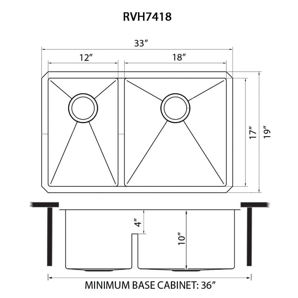 Ruvati 33" Low-Divide Undermount 40/60 Double Bowl Sink