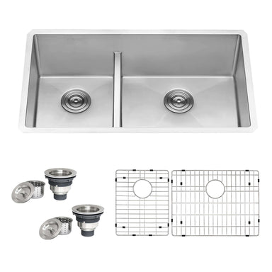 Ruvati 33" Low-Divide Undermount 40/60 Double Bowl Sink