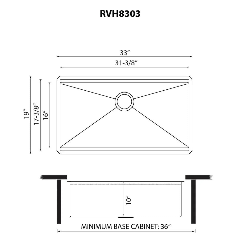 Ruvati 33" Single Bowl Workstation Sink with Small Radius Corners