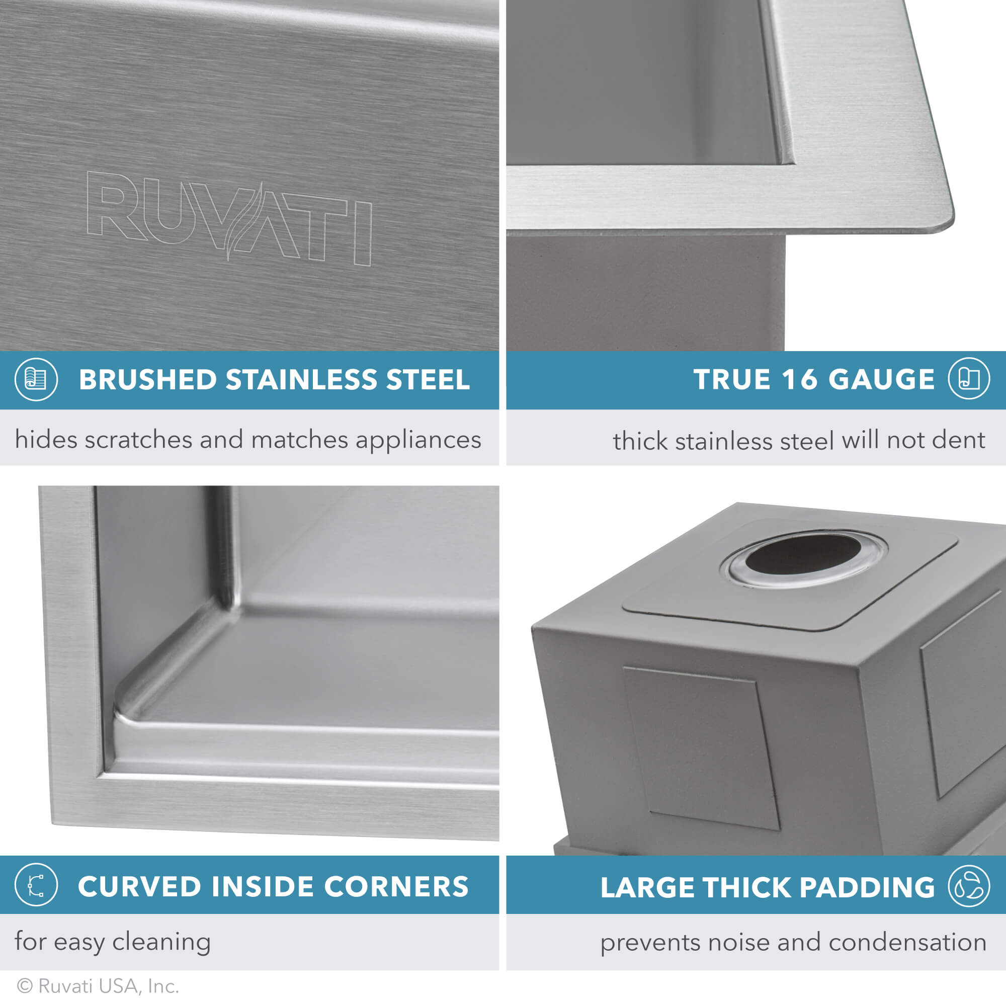 Ruvati 33" Single Bowl Workstation Sink with Small Radius Corners