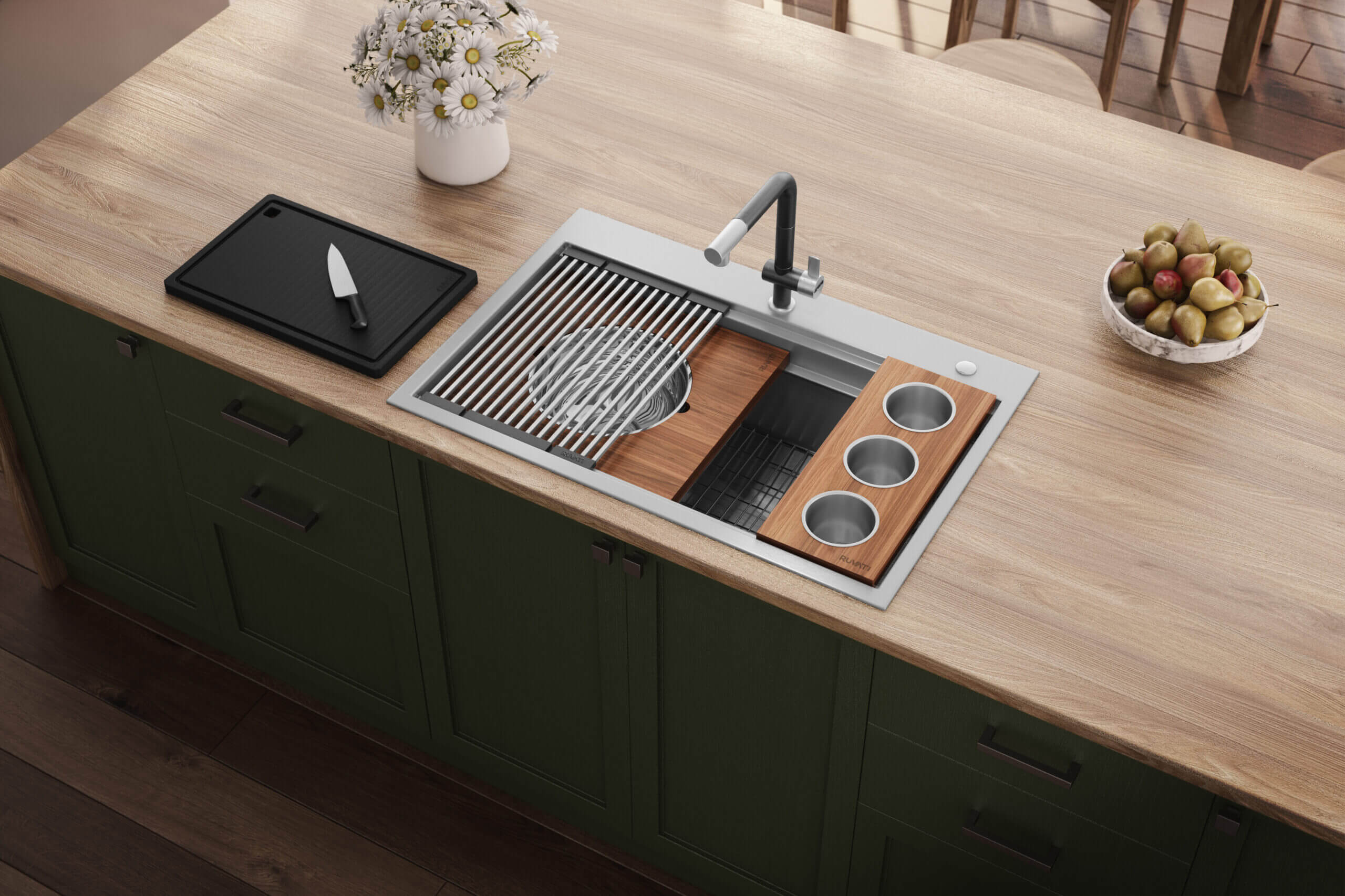 Ruvati 33" Stainless Topmount Two-Tiered Workstation Kitchen Sink