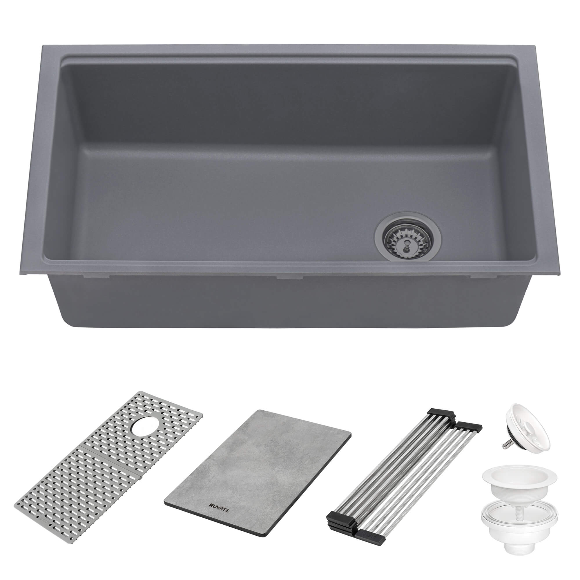 Ruvati 33" Undermount Workstation Granite Composite Kitchen Sink Urban Gray - RVG2302UG
