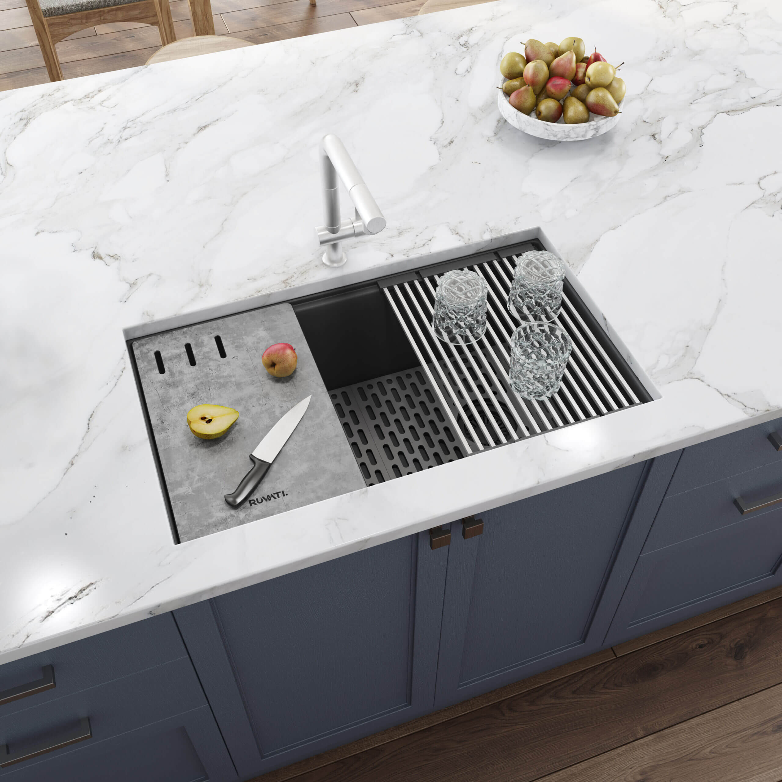Ruvati 33" Undermount Workstation Granite Composite Kitchen Sink Urban Gray - RVG2302UG