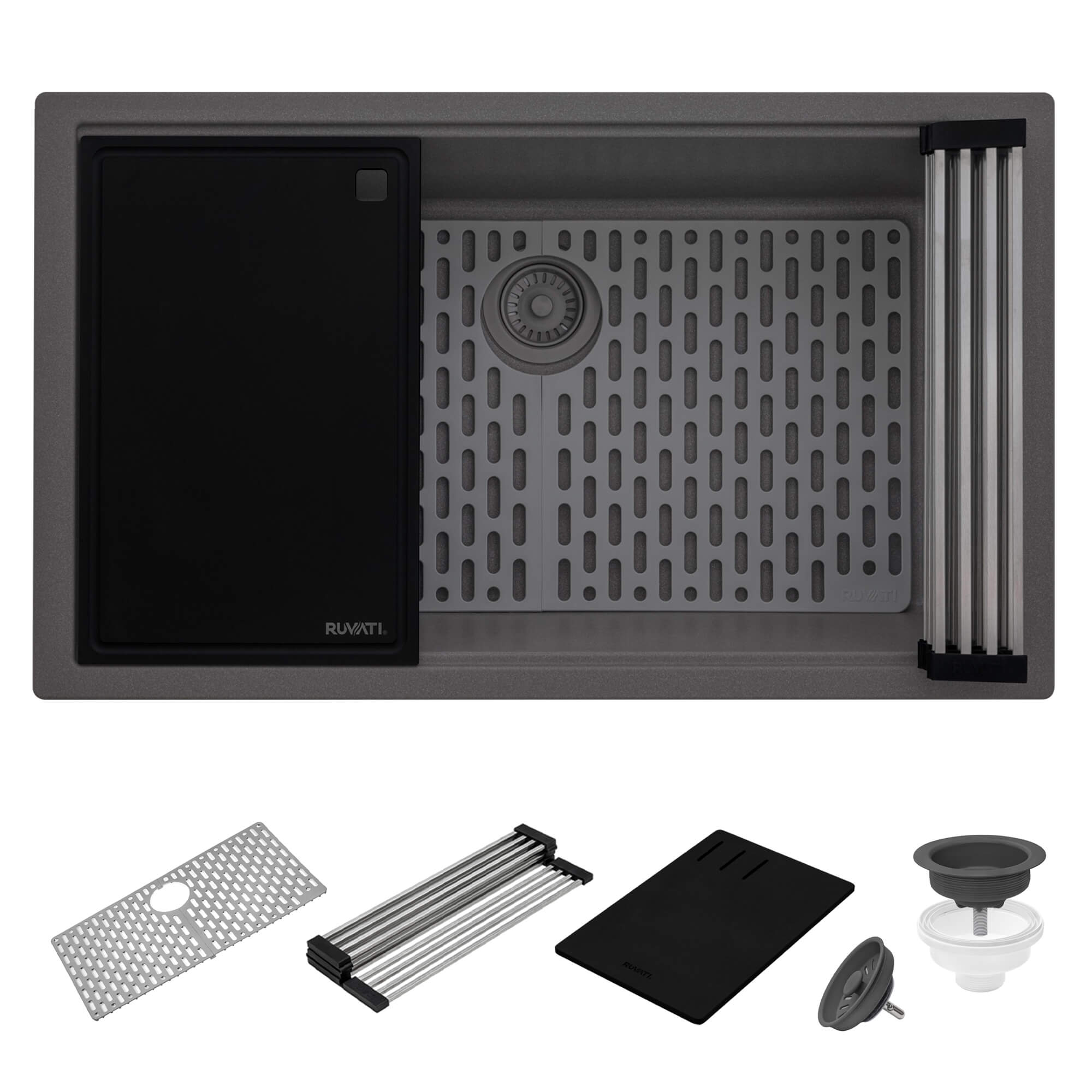 Ruvati 33" Undermount Workstation Granite Composite Kitchen Sink Urban Gray - RVG2306UG