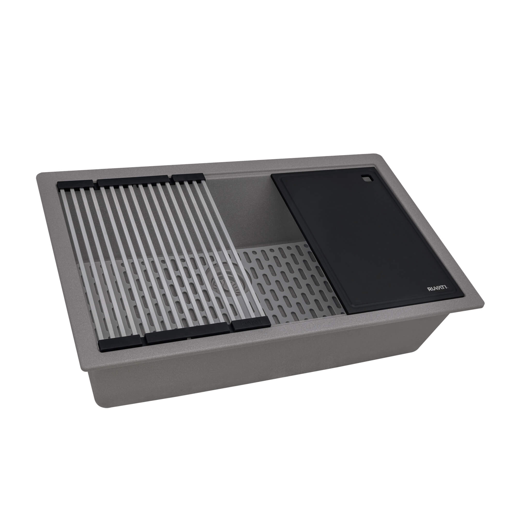 Ruvati 33" Undermount Workstation Granite Composite Kitchen Sink Urban Gray - RVG2306UG