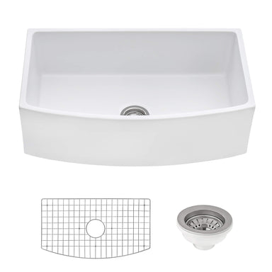 Ruvati 33" White Fireclay Bow-Front Farmhouse Kitchen Sink