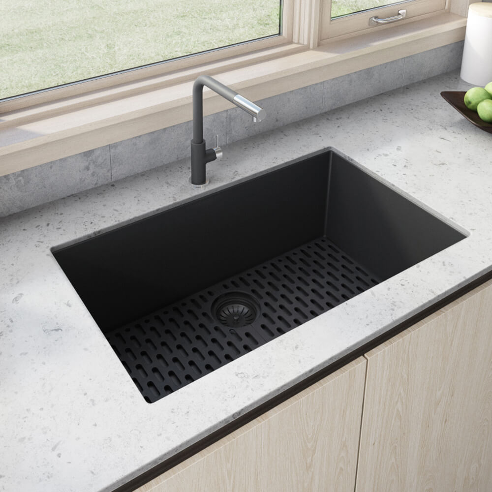 Ruvati 33" x 19" Granite Composite Undermount Single Bowl Kitchen Sink - Midnight Black
