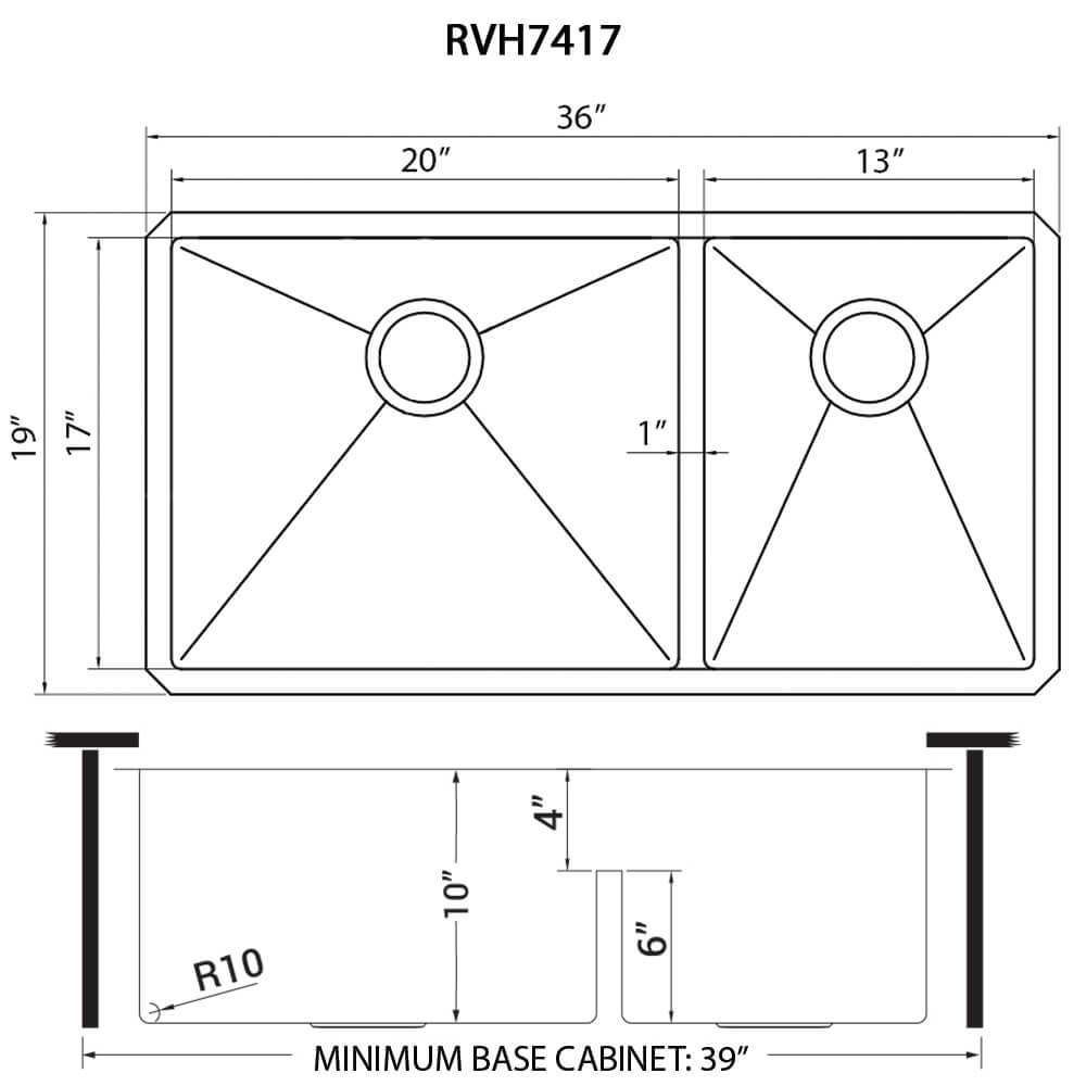 Ruvati 36" Double Bowl Kitchen Sink with Low Divder