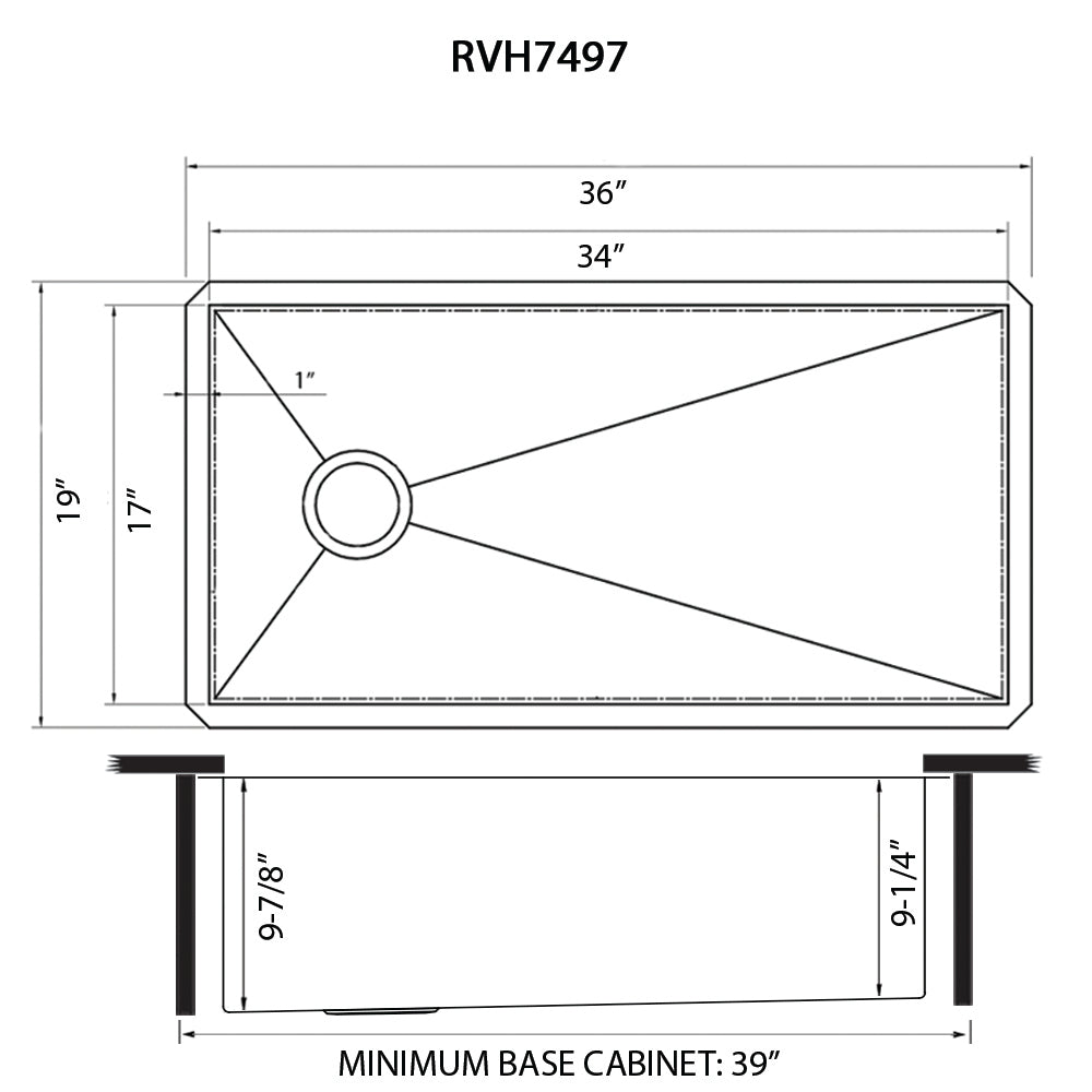 Ruvati 36" Slope Bottom Offset Drain Undermount 16 Gauge Stainless Kitchen Sink