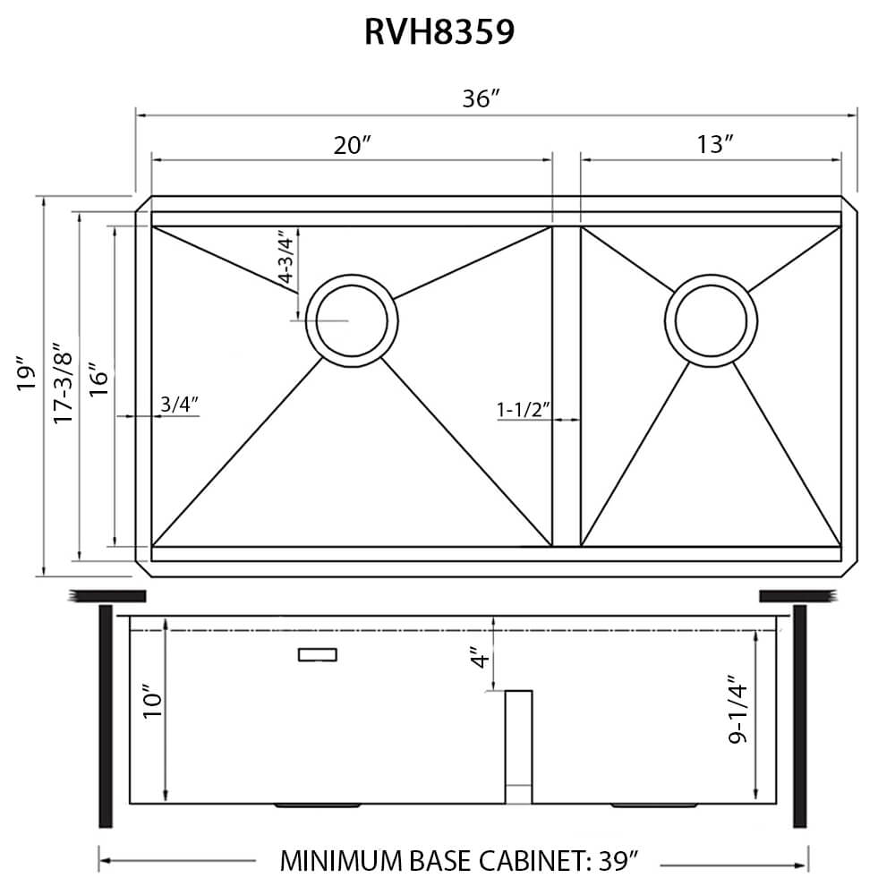 Ruvati 36" Undermount Workstation 60/40 Bowl Kitchen Sink
