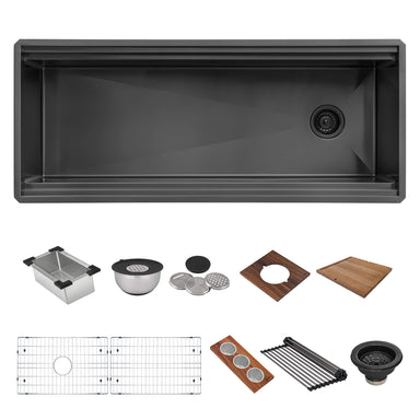 Ruvati 45" Gunmetal Stainless Steel Workstation Two-Tiered Ledge Undermount Kitchen Sink