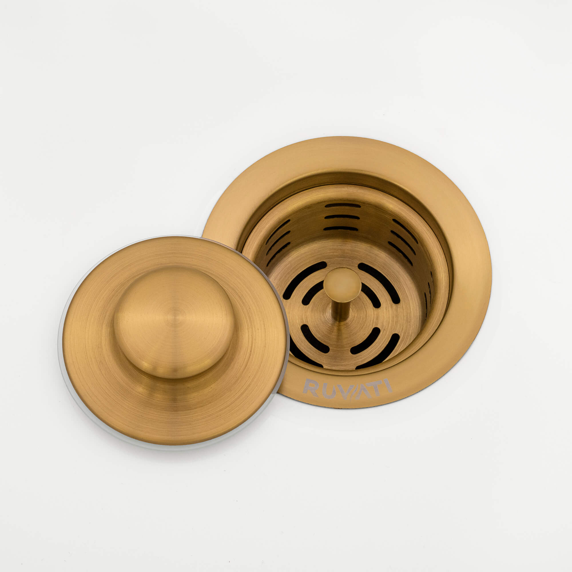 Ruvati Extended Garbage Disposal Flange Basket and Stopper in Brushed Gold