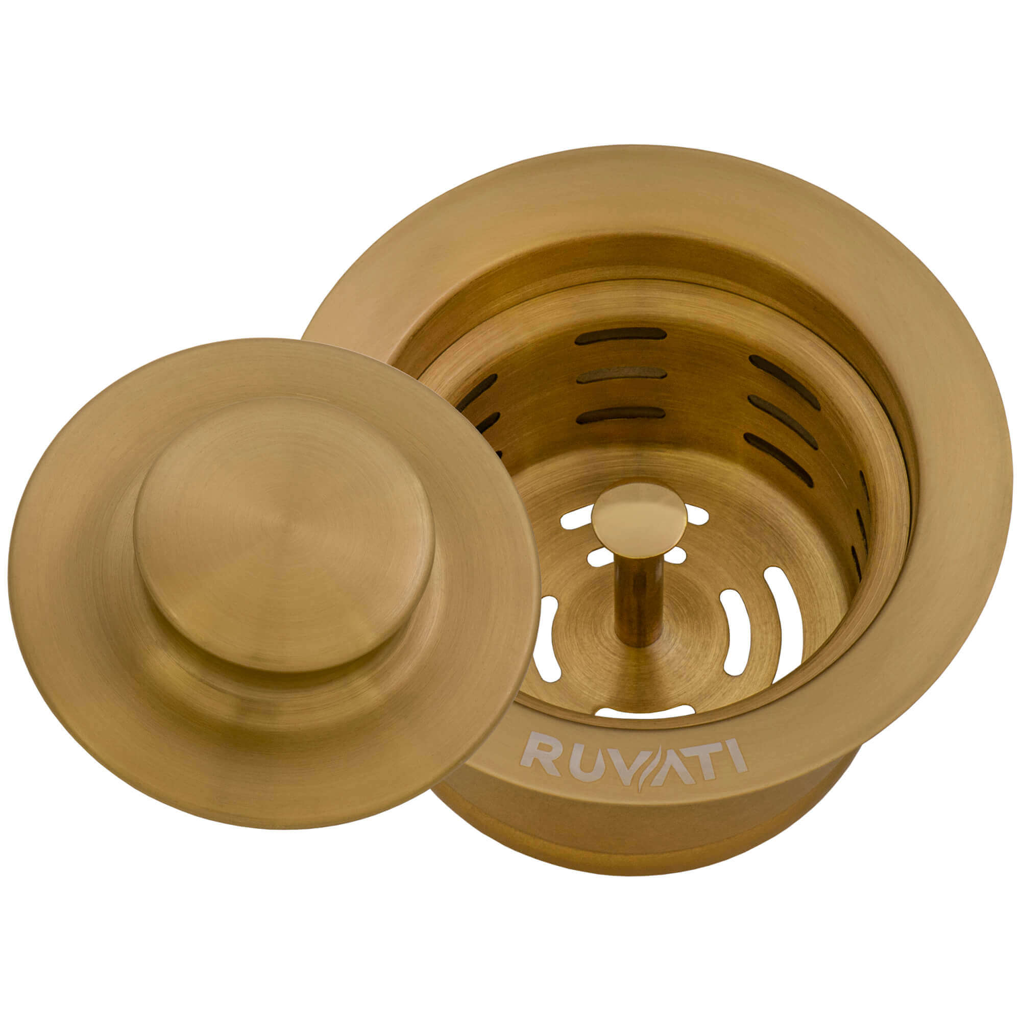 Ruvati Extended Garbage Disposal Flange Basket and Stopper in Brushed Gold