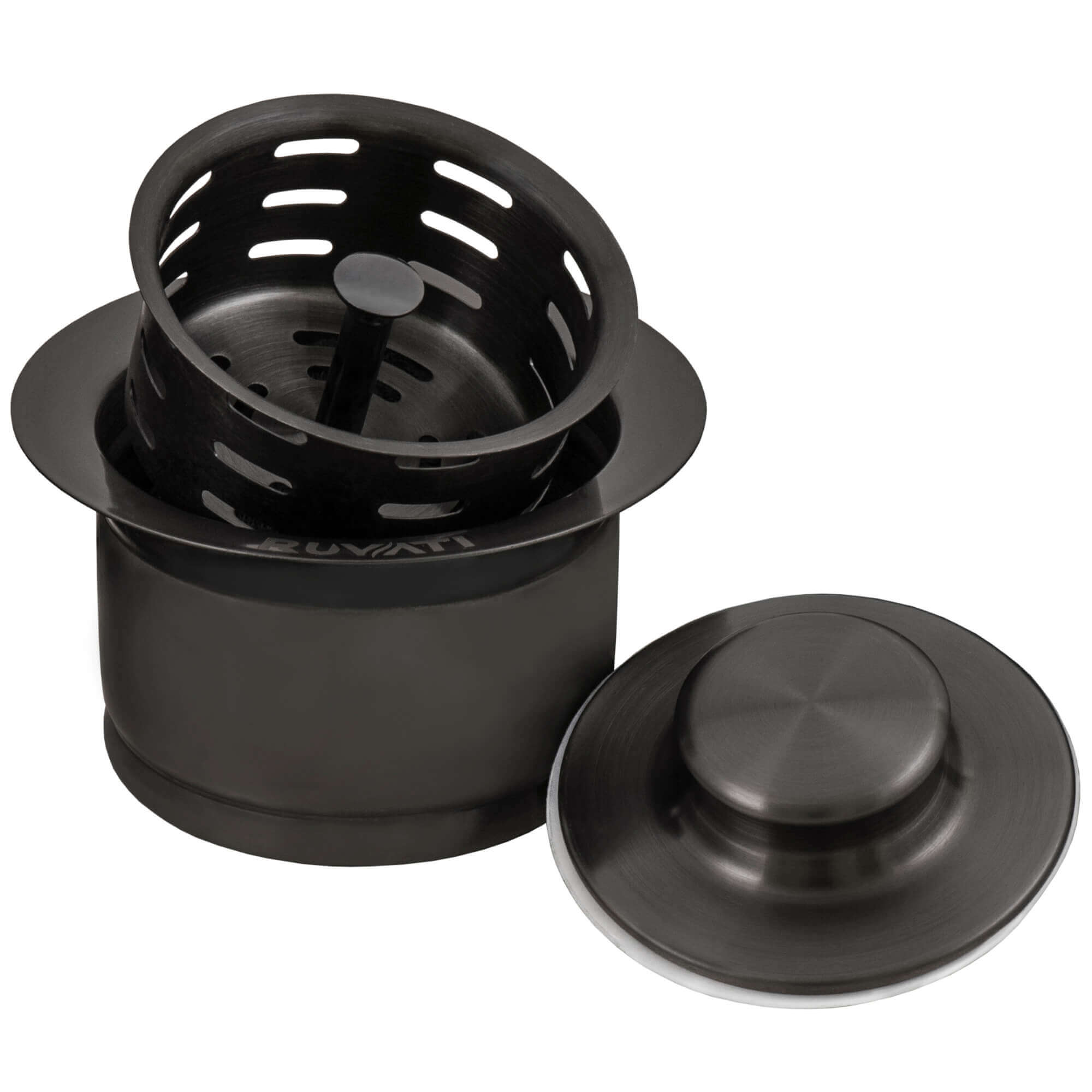 Ruvati Extended Garbage Disposal Flange with Basket and Stopper in Gunmetal