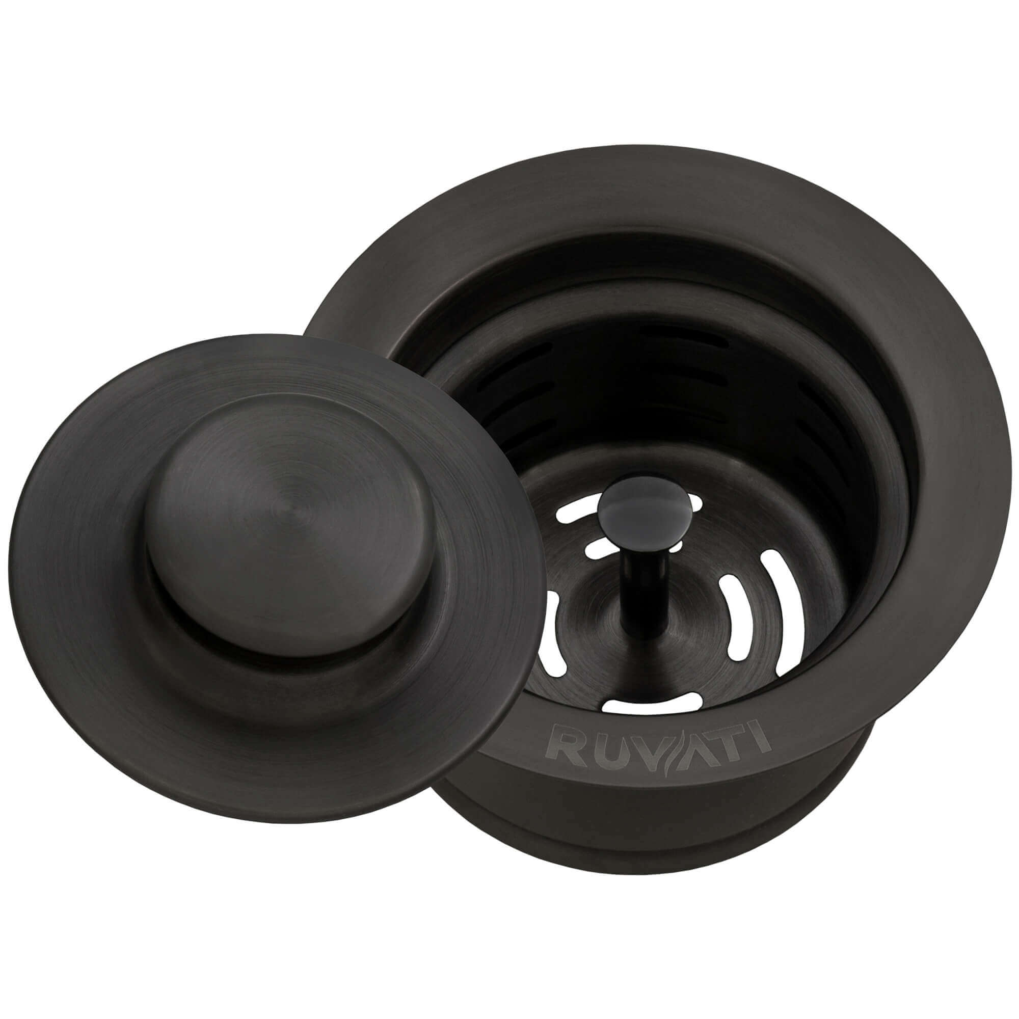 Ruvati Extended Garbage Disposal Flange with Basket and Stopper in Gunmetal