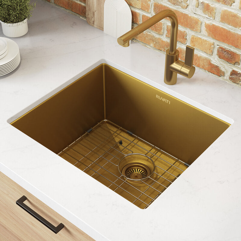 Ruvati RVH7121GG 21" Undermount Tight Radius Matte Gold Stainless Steel Single Bowl Kitchen Sink