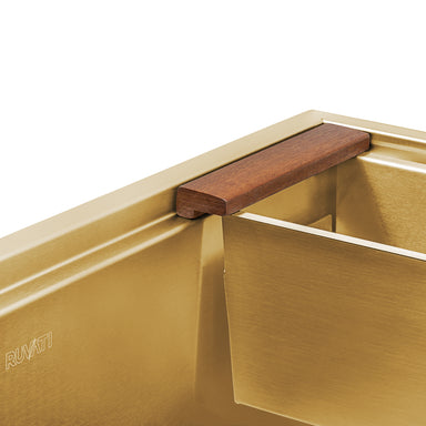 Ruvati Workstation Sink Replacement Colander 17 inch Gold Stainless Steel with Wooden Handles - RVA1317GG