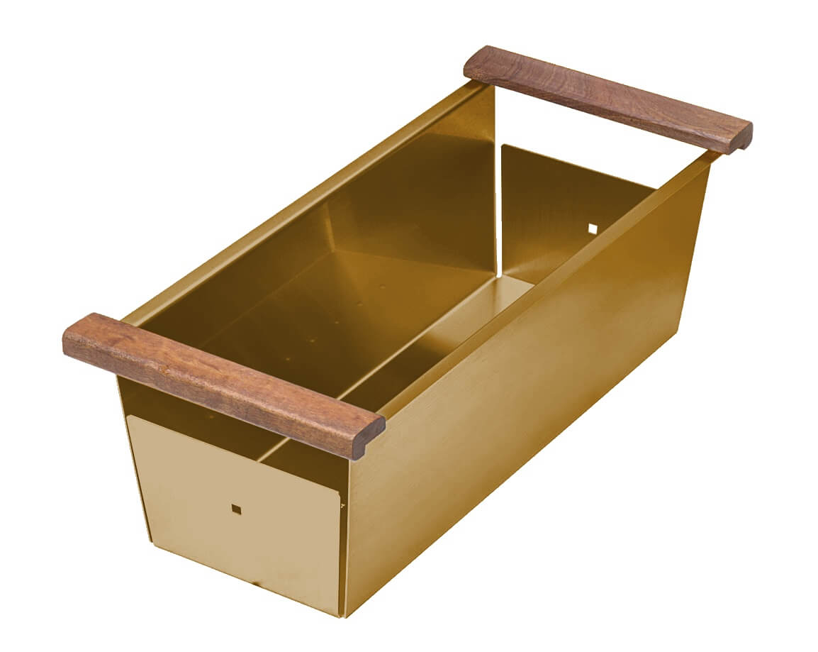 Ruvati Workstation Sink Replacement Colander 17 inch Gold Stainless Steel with Wooden Handles - RVA1317GG