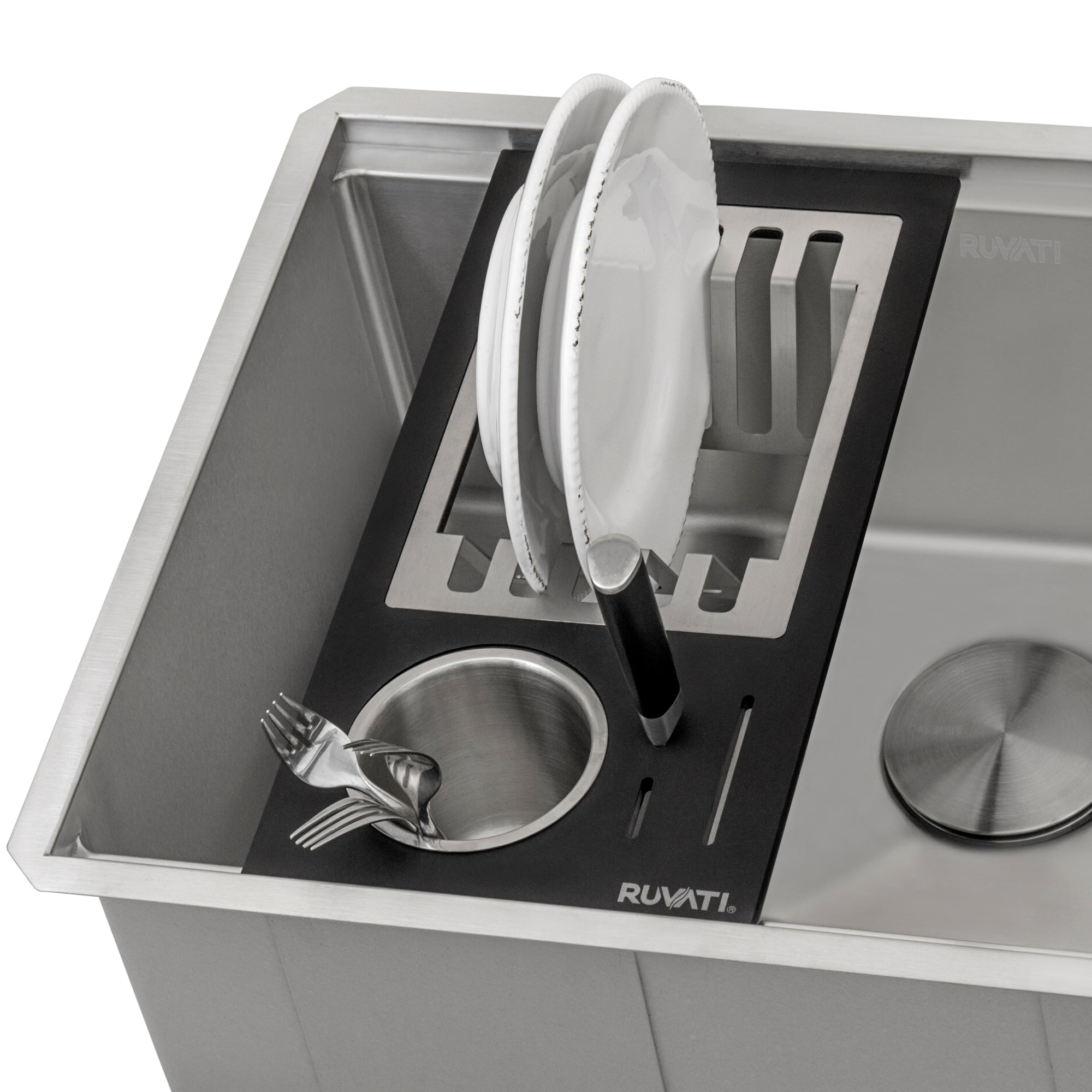Ruvati Workstation Sink Silverware and Plate Caddie