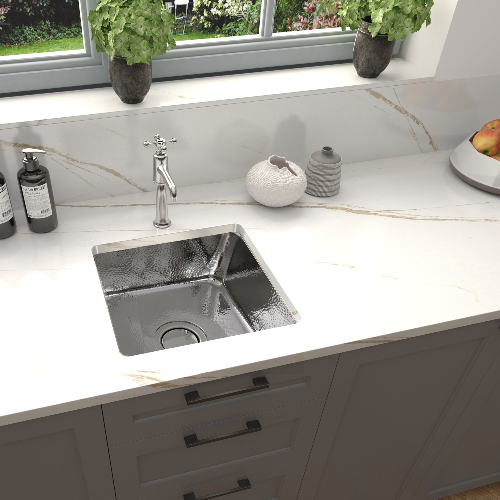 Nantucket Sinks SQRS-7 16.5" Square Hammered Stainless Bar Sink