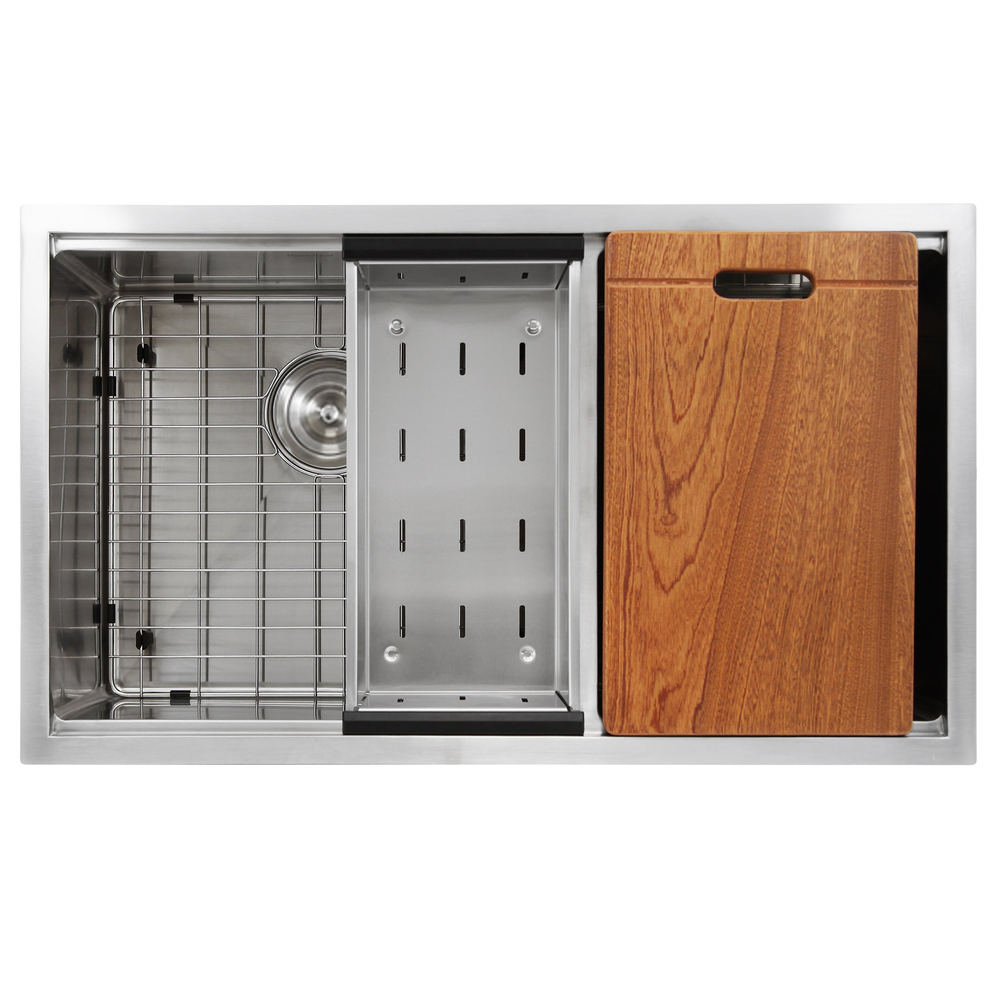 Nantucket Sinks SR-PS-3219-OS-16 Offset Double Bowl Workstation Small Radius Undermount Stainless Sink with Accessories