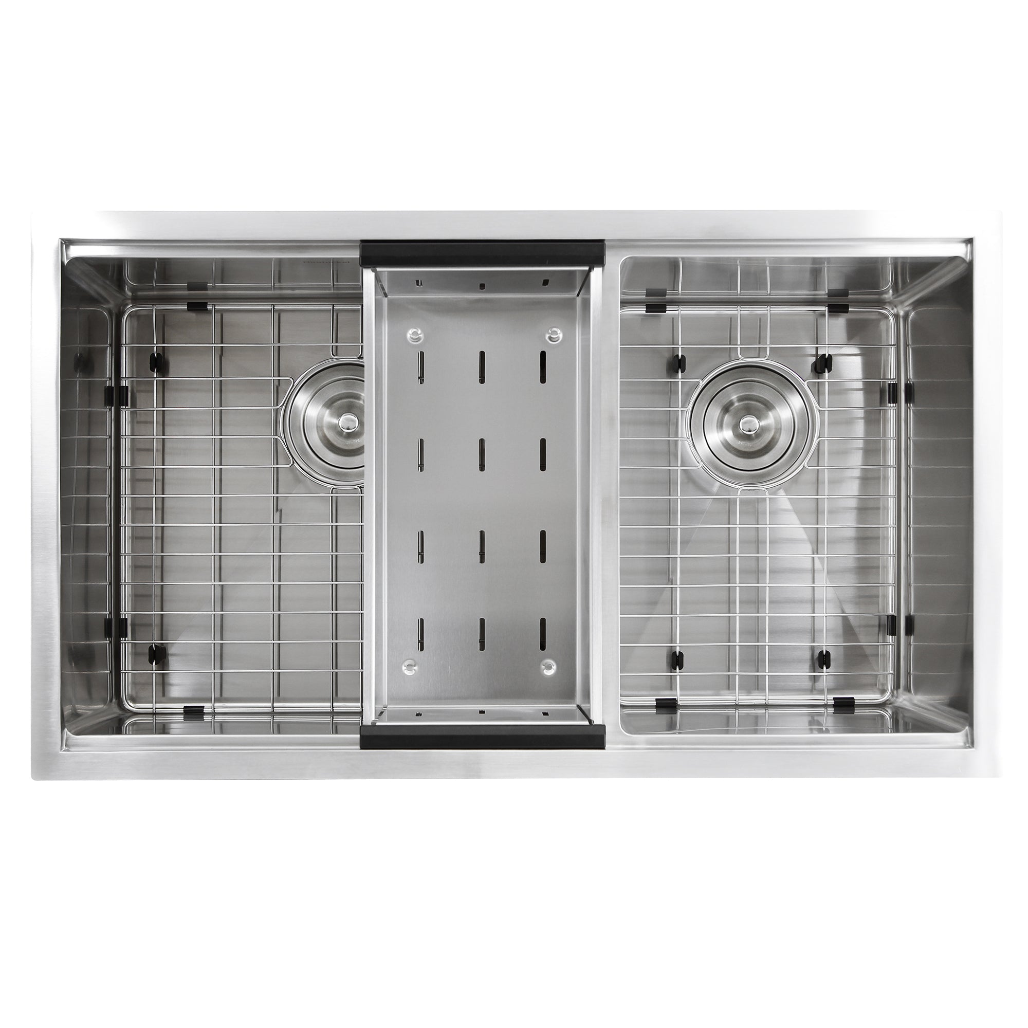 Nantucket Sinks SR-PS-3219-OS-16 Offset Double Bowl Workstation Small Radius Undermount Stainless Sink with Accessories