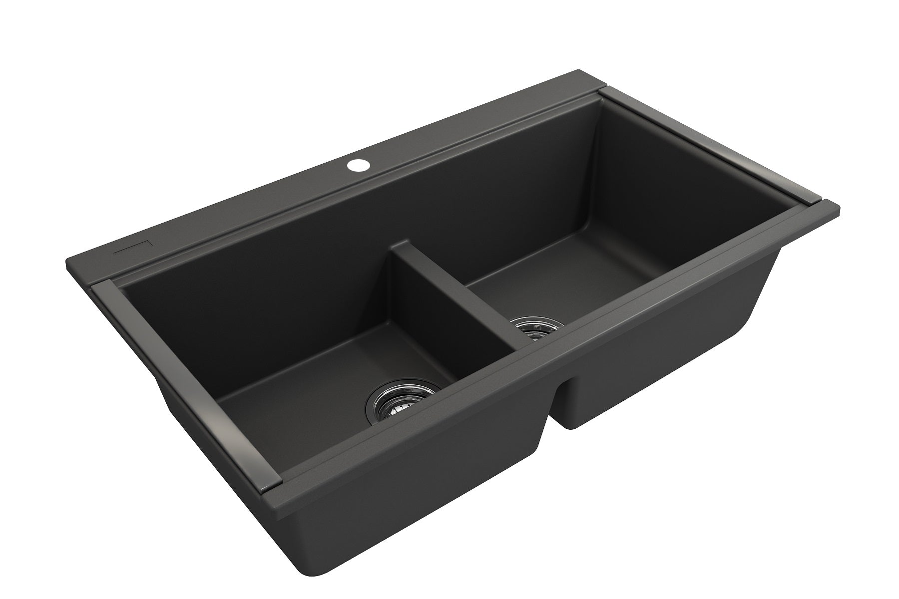 Bocchi 34" Undermount Double Bowl Composite Workstation Kitchen Sink with Covers in Matte Black