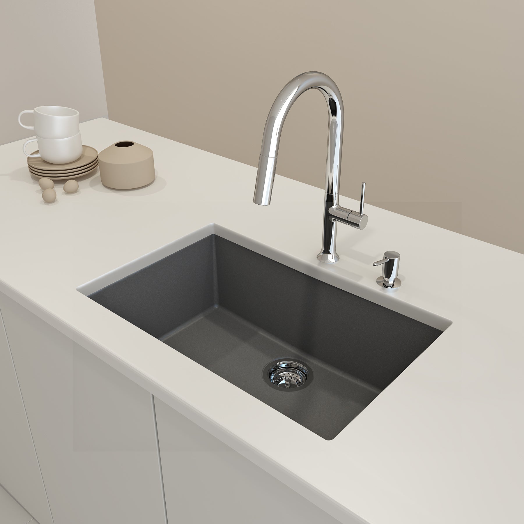 Bocchi 27" Dual-Mount Single Bowl Composite Kitchen Sink in Concrete Gray