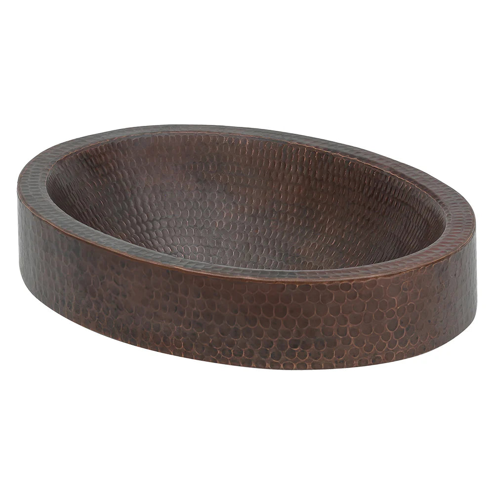 17" Oval Dark Hammered Copper Recessed Bathroom Sink-DirectSinks
