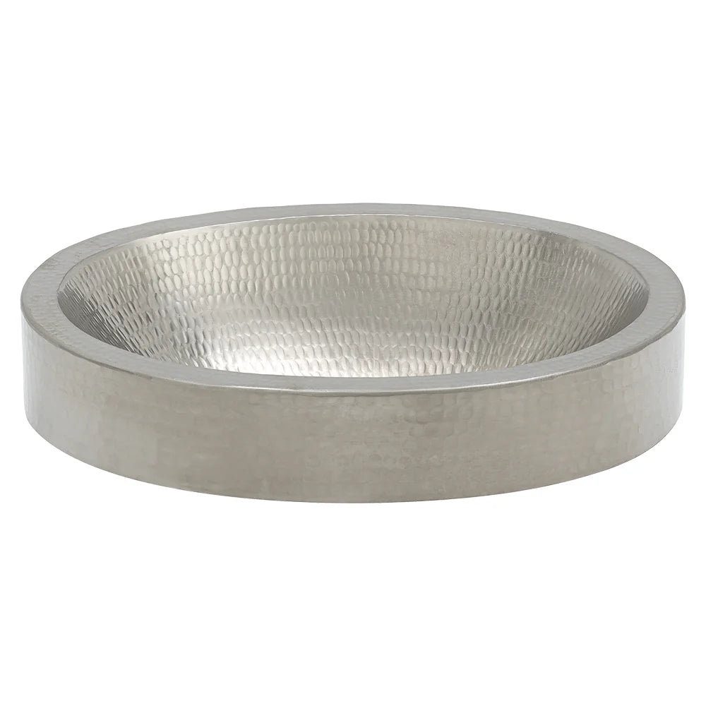 17" Oval Nickel Plated Hammered Copper Recessed Bathroom Sink-DirectSinks