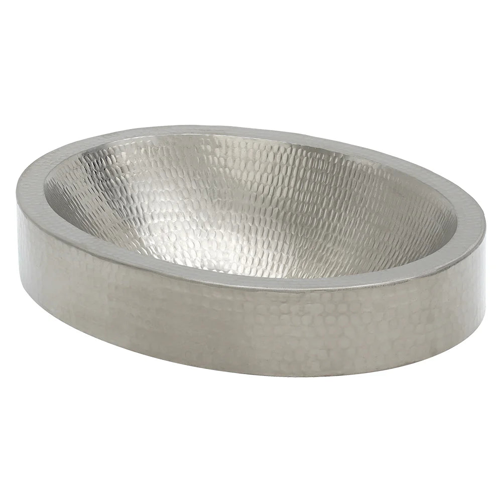 17" Oval Nickel Plated Hammered Copper Recessed Bathroom Sink-DirectSinks