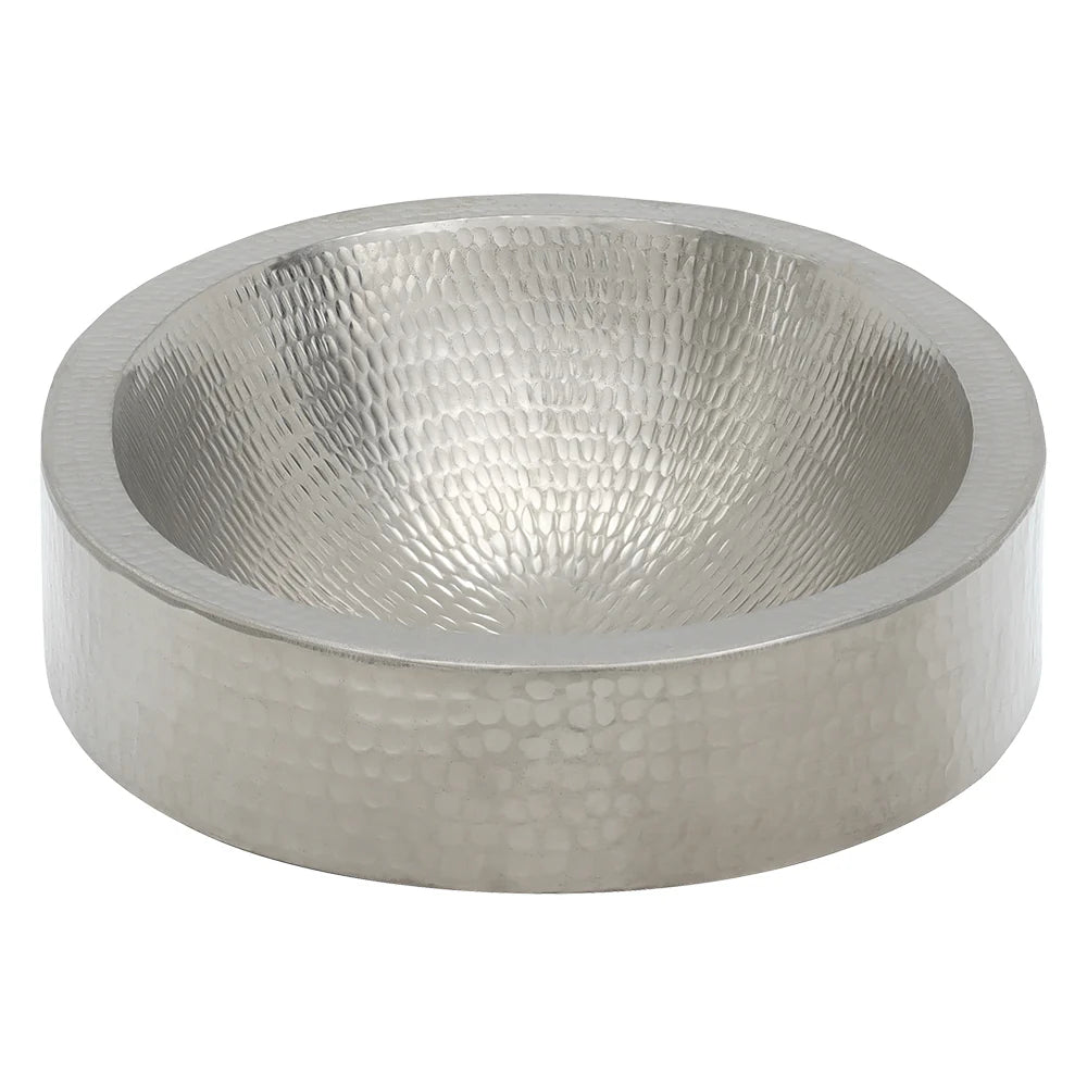 17" Oval Nickel Plated Hammered Copper Recessed Bathroom Sink-DirectSinks