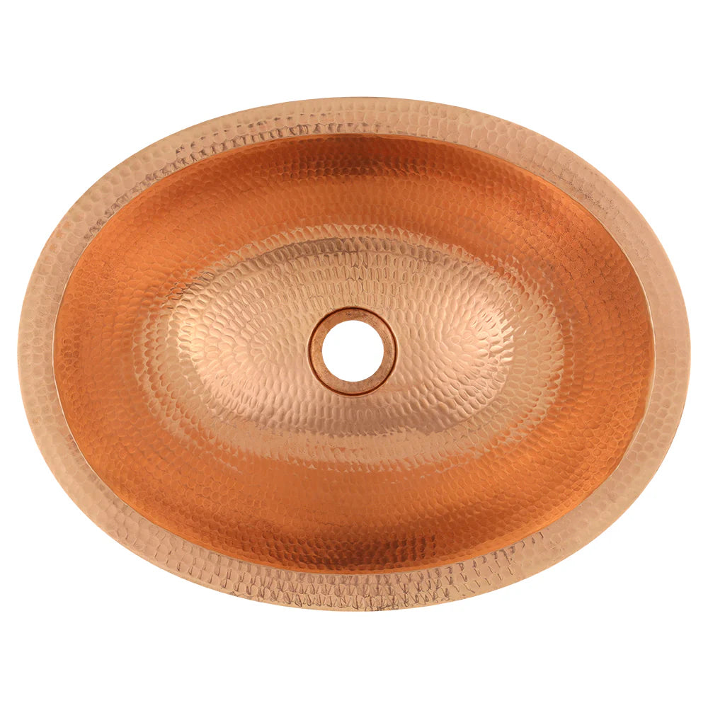 17" Oval Bright Hammered Copper Recessed Bathroom Sink-DirectSinks
