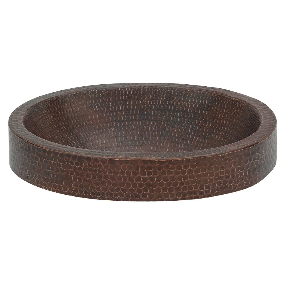 Premier Copper Products Oval Skirted Vessel Hammered Copper Sink-DirectSinks