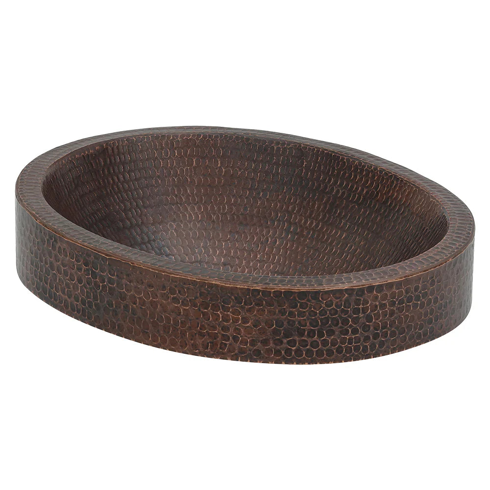 Premier Copper Products Oval Skirted Vessel Hammered Copper Sink-DirectSinks
