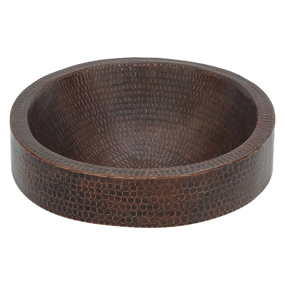 Premier Copper Products Oval Skirted Vessel Hammered Copper Sink-DirectSinks