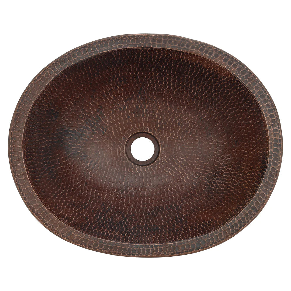 Premier Copper Products Oval Skirted Vessel Hammered Copper Sink-DirectSinks