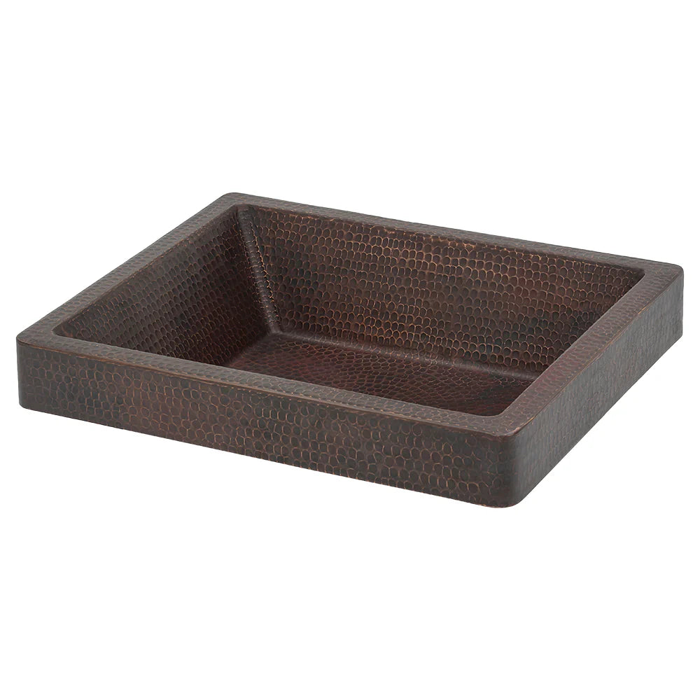 Premier Copper Products 19" Rectangle Skirted Vessel Hammered Copper Sink