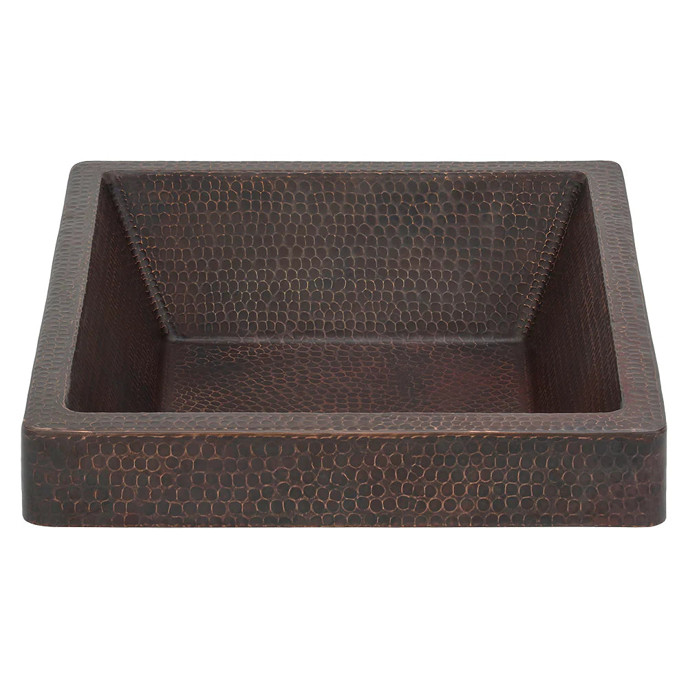 Premier Copper Products 19" Rectangle Skirted Vessel Hammered Copper Sink