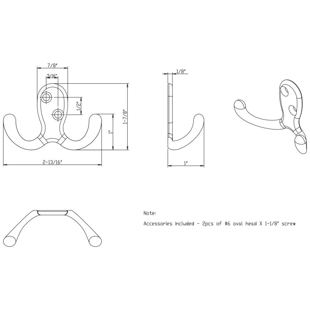 Hardware Resources Elements 1-7/8" Double Prong Wall Hook