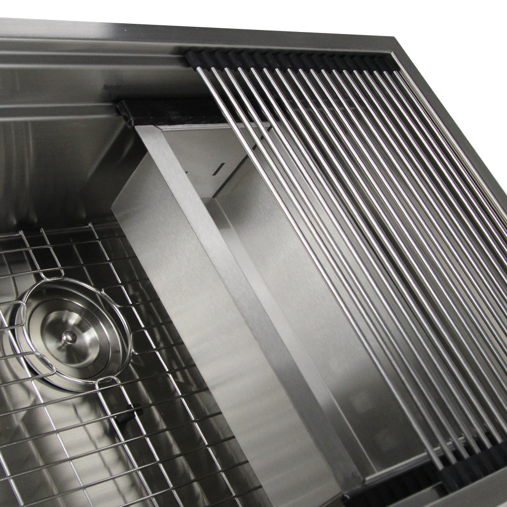 Nantucket Sinks ZR-PS-3220-16 - 32" Pro Series Workstation Undermount Stainless Steel Kitchen Sink, with Included Rolling Mat, Grid, Colander, and Drain.