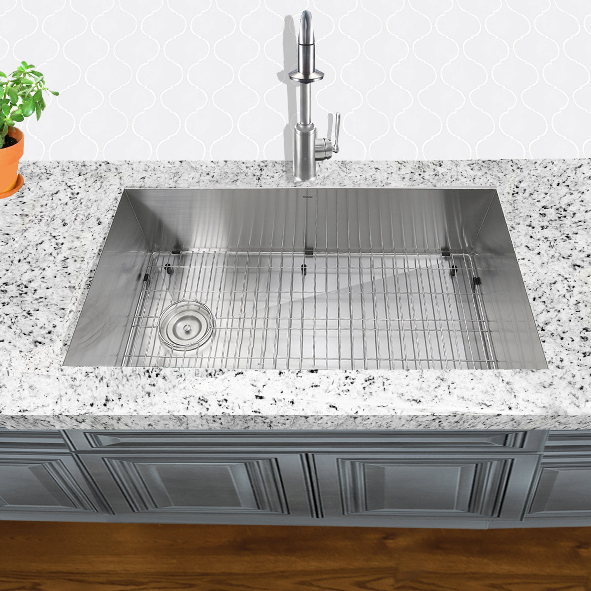 Nantucket Sinks ZR3218-OSD - 32" Pro Series Large Rectangle Single Bowl Undermount Small Radius Stainless Steel Kitchen Sink, Offset Drain